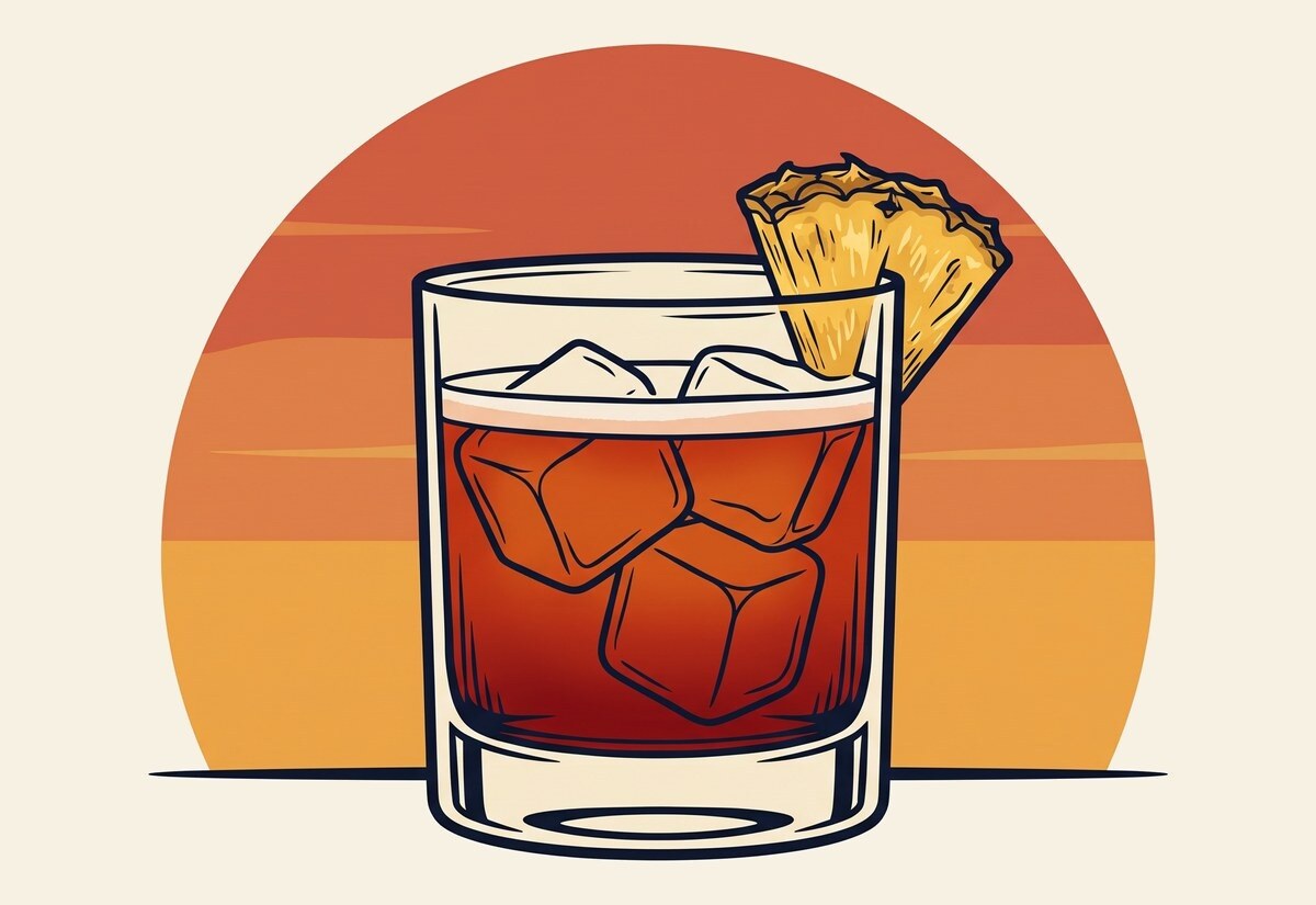 Illustration of a Jungle Bird cocktail