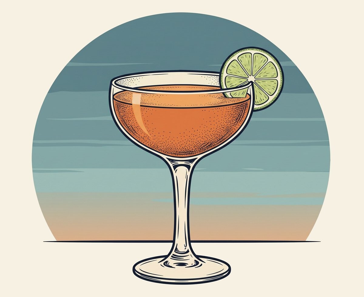 Illustration of a Naked and Famous cocktail